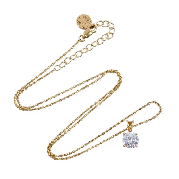 Gold Plated Cubic Zirconia Pendant | Sterling Silver 925 Solitaire Necklace 18” - Picture 2 of 10